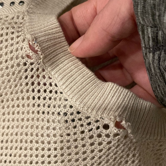 EXPRESS - NWT - cream sheer mesh knit l/s sweater w silver studded shoulders - L - Picture 15 of 16